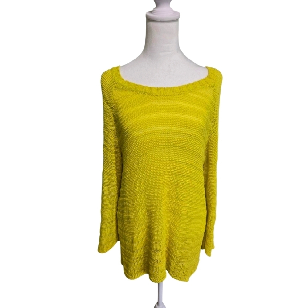 Apt.9 Loose Knit Nylon Bright Yellow Quarter Sleeve Pullover L